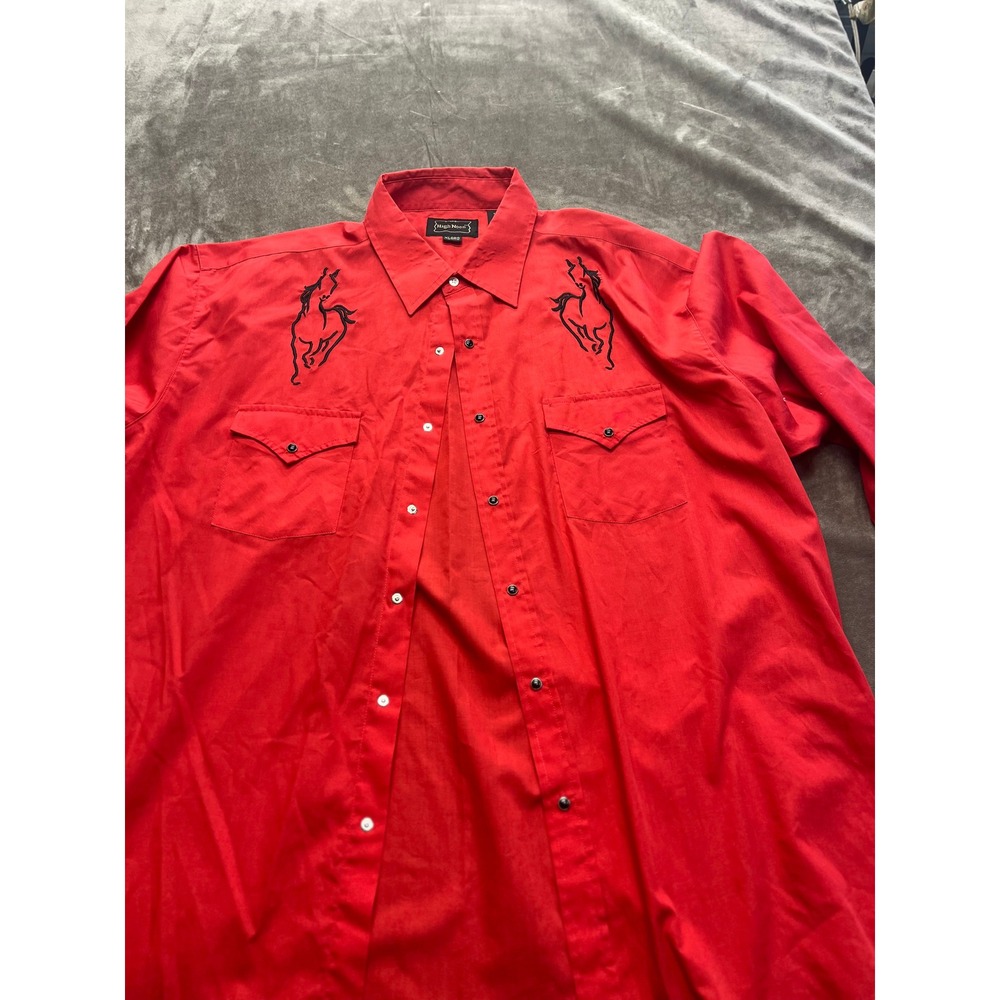 High Noon Mens XL‎ Red Western Snap Shirt Embroidered Horse Long Sleeve Cowboy